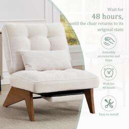 Cozy Reclining Accent Chair with Foldable Ottoman and Lumbar Pillow, Soft Adjustable Lounger for Living Room, 127L x 73W x 90H cm, Beige - Aosom UK - thumbnail 4