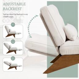 Cozy Reclining Accent Chair with Foldable Ottoman and Lumbar Pillow, Soft Adjustable Lounger for Living Room, 127L x 73W x 90H cm, Beige - Aosom UK - thumbnail 9