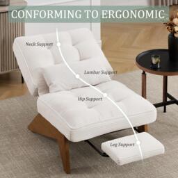 Cozy Reclining Accent Chair with Foldable Ottoman and Lumbar Pillow, Soft Adjustable Lounger for Living Room, 127L x 73W x 90H cm, Beige - Aosom UK - thumbnail 5