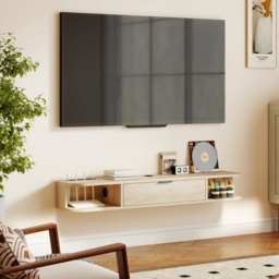 HOMCOM 120 cm Floating TV Unit for TVs up to 50 Inch - Natural - thumbnail 9