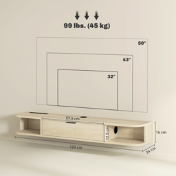 HOMCOM 120 cm Floating TV Unit for TVs up to 50 Inch - Natural - thumbnail 3