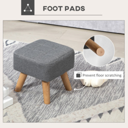HOMCOM Modern Tufted Footstool, Fabric Foot Stool with Rubber Wood Legs, Padded Seat, for Living Room, Bedroom, Entryway, Grey - Aosom UK - thumbnail 6