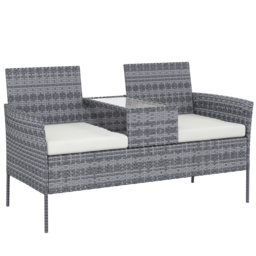 Outsunny Garden Loveseat 2 Seater Rattan Chair for Garden Outddor, with Glass-top Middle Table, Padded Cushions, Grey - Aosom UK - thumbnail 1