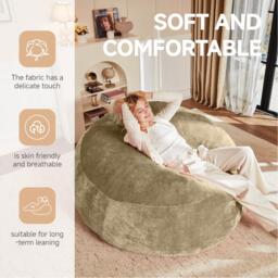 Large Bean Bag Sofa Chair with Eco-Friendly Bead Filling, Washable Covers, Temporary Guest Bed for Adults, 150L x 150W x 60H cm, Apricot - Aosom UK - thumbnail 4