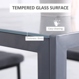HOMCOM Modern Square Dining Table, Seats 4, with Glass Top & Metal Legs for Dining Room, Living Room, Grey - thumbnail 6