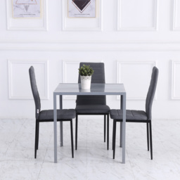 HOMCOM Modern Square Dining Table, Seats 4, with Glass Top & Metal Legs for Dining Room, Living Room, Grey - thumbnail 7