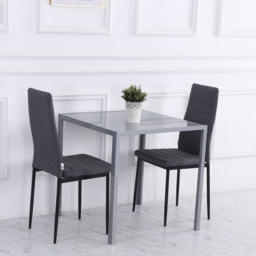 HOMCOM Modern Square Dining Table, Seats 4, with Glass Top & Metal Legs for Dining Room, Living Room, Grey - thumbnail 2