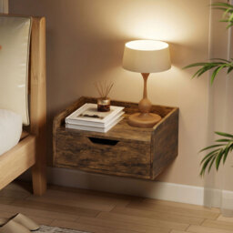 HOMCOM Floating Nightstands Set of 2, Wall Mounted Bedside Table with Drawer for Bedroom, Rustic Brown - thumbnail 9