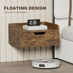 HOMCOM Floating Nightstands Set of 2, Wall Mounted Bedside Table with Drawer for Bedroom, Rustic Brown - thumbnail 5