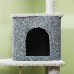 PawHut 132cm Cat Tree w/ Scratching Posts, Pad, Cat Bed, Cat House, Jumping Platform, Grooming Brush, Anti-Tip Kit, Light Grey - Aosom UK - thumbnail 8
