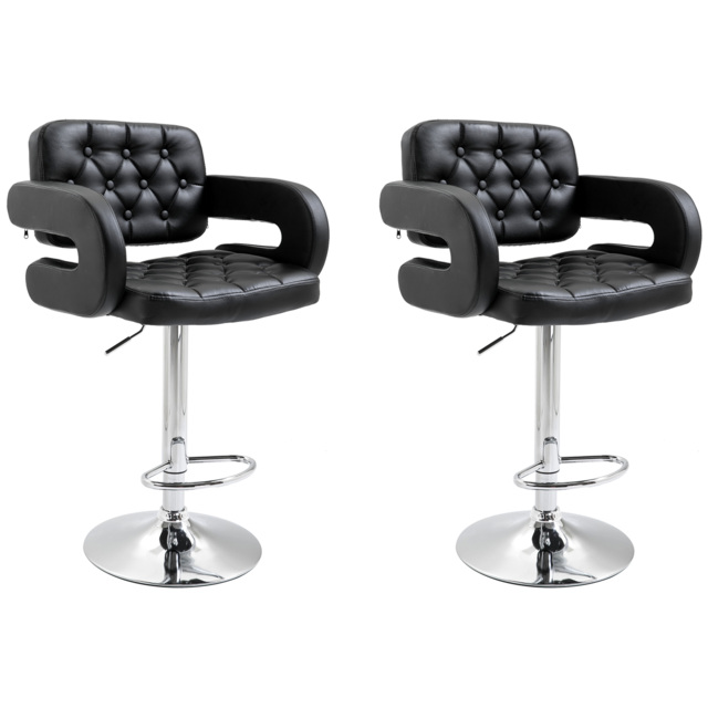 Set of 2 PU Leather Upholstered Swivel Bar Stool, Height Adjustable Barstool with Back, Armrest, Footrest for Kitchen - image 1