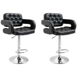 Set of 2 PU Leather Upholstered Swivel Bar Stool, Height Adjustable Barstool with Back, Armrest, Footrest for Kitchen - thumbnail 1