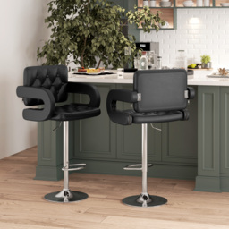Set of 2 PU Leather Upholstered Swivel Bar Stool, Height Adjustable Barstool with Back, Armrest, Footrest for Kitchen - thumbnail 2
