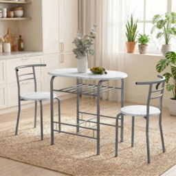 HOMCOM Three-Piece Compact Dining Set - White Marble Effect - thumbnail 7