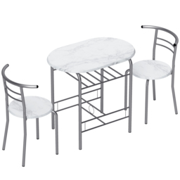 HOMCOM Three-Piece Compact Dining Set - White Marble Effect