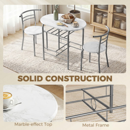 HOMCOM Three-Piece Compact Dining Set - White Marble Effect - thumbnail 6