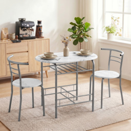 HOMCOM Three-Piece Compact Dining Set - White Marble Effect - thumbnail 2