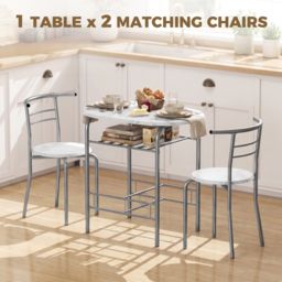 HOMCOM Three-Piece Compact Dining Set - White Marble Effect - thumbnail 4