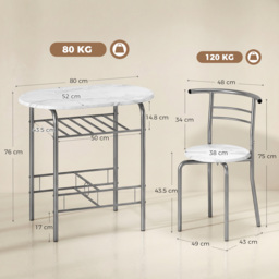 HOMCOM Three-Piece Compact Dining Set - White Marble Effect - thumbnail 3