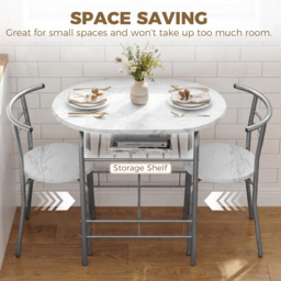 HOMCOM Three-Piece Compact Dining Set - White Marble Effect - thumbnail 5