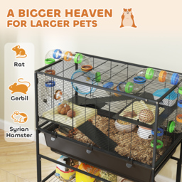 PawHut 3 Tier Large Hamster Cage on Wheels with 17 cm Deep Tray, Storage Shelf for Syrian, Gerbil, Rats - thumbnail 4