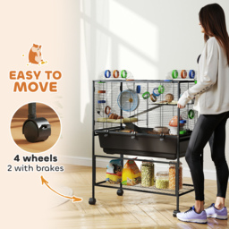 PawHut 3 Tier Large Hamster Cage on Wheels with 17 cm Deep Tray, Storage Shelf for Syrian, Gerbil, Rats - thumbnail 8