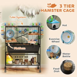 PawHut 3 Tier Large Hamster Cage on Wheels with 17 cm Deep Tray, Storage Shelf for Syrian, Gerbil, Rats - thumbnail 5