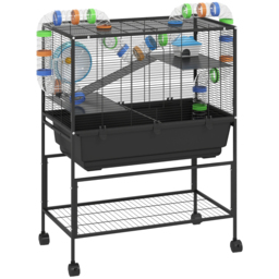 PawHut 3 Tier Large Hamster Cage on Wheels with 17 cm Deep Tray, Storage Shelf for Syrian, Gerbil, Rats - thumbnail 1