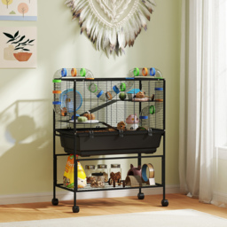 PawHut 3 Tier Large Hamster Cage on Wheels with 17 cm Deep Tray, Storage Shelf for Syrian, Gerbil, Rats - thumbnail 2