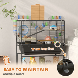 PawHut 3 Tier Large Hamster Cage on Wheels with 17 cm Deep Tray, Storage Shelf for Syrian, Gerbil, Rats - thumbnail 6