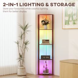HOMCOM RGB Standing Lamp with Shelves, 4-Tier LED Floor Lamp with Multiple Lighting Modes, LED Floor Lamp with Remote Control, Brown - Aosom UK - thumbnail 5