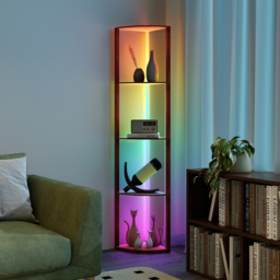 HOMCOM RGB Standing Lamp with Shelves, 4-Tier LED Floor Lamp with Multiple Lighting Modes, LED Floor Lamp with Remote Control, Brown - Aosom UK - thumbnail 8