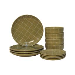 Dahlia 12-Piece Dinner Set for 4 with Smooth Timeless Finish, Ceramic Serveware Ideal for Everyday Use, 25.5L x 25.5W x 3H cm, Olive Green - Aosom UK - thumbnail 2