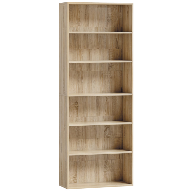 HOMCOM Freestanding Bookcase, 6 Tier Bookshelf with Adjustable Shelves for Living Room, Study, Oak - image 1