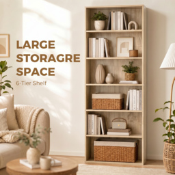 HOMCOM Freestanding Bookcase, 6 Tier Bookshelf with Adjustable Shelves for Living Room, Study, Oak - thumbnail 4