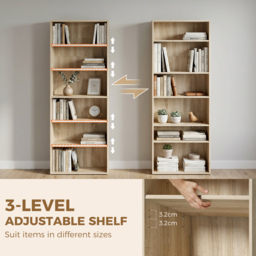 HOMCOM Freestanding Bookcase, 6 Tier Bookshelf with Adjustable Shelves for Living Room, Study, Oak - thumbnail 5