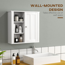 HOMCOM Bathroom Cabinet, Modern Bathroom Wall Cabinet with Adjustable Shelves and Cupboard, 53W x 15D x 51H cm, White - Aosom UK - thumbnail 4