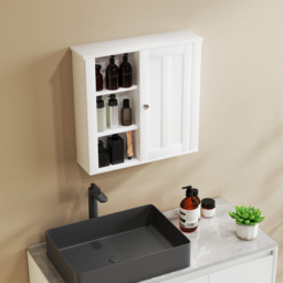 HOMCOM Bathroom Cabinet, Modern Bathroom Wall Cabinet with Adjustable Shelves and Cupboard, 53W x 15D x 51H cm, White - Aosom UK - thumbnail 8