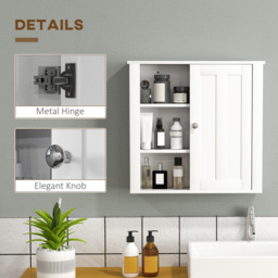 HOMCOM Bathroom Cabinet, Modern Bathroom Wall Cabinet with Adjustable Shelves and Cupboard, 53W x 15D x 51H cm, White - Aosom UK - thumbnail 7