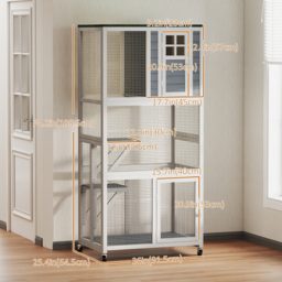 PawHut Wooden Catio Cat Outdoor Enclosure, Cat Cage with Waterproof Roof, Platforms, for Multiple Cats, White - Aosom UK - thumbnail 3
