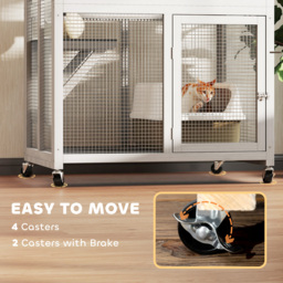 PawHut Wooden Catio Cat Outdoor Enclosure, Cat Cage with Waterproof Roof, Platforms, for Multiple Cats, White - Aosom UK - thumbnail 6