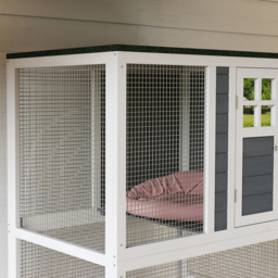 PawHut Wooden Catio Cat Outdoor Enclosure, Cat Cage with Waterproof Roof, Platforms, for Multiple Cats, White - Aosom UK - thumbnail 8