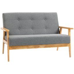 HOMCOM Two Seater Couch, Compact 2 Seater Sofa with Linen Upholstery, Rubberwood Legs, Dark Grey - Aosom UK
