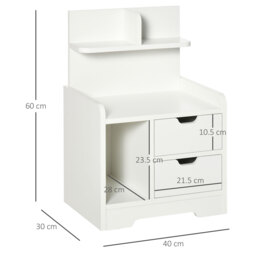 HOMCOM Bedside Table with 2 Drawers and Storage Shelves for Living Room Bedroom Accent Table Small Cabinet, White - thumbnail 3