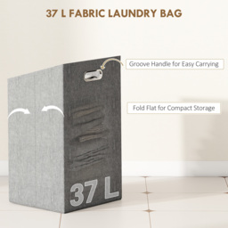HOMCOM Bamboo Laundry Cabinet with Slatted Door, Bathroom Cabinet with Tilt-Out Hamper and Removable Liner Bag, 40 x 30D x 95 cm, Natural Wood Finish - thumbnail 5
