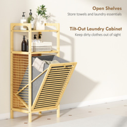 HOMCOM Bamboo Laundry Cabinet with Slatted Door, Bathroom Cabinet with Tilt-Out Hamper and Removable Liner Bag, 40 x 30D x 95 cm, Natural Wood Finish - thumbnail 4