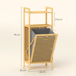 HOMCOM Bamboo Laundry Cabinet with Slatted Door, Bathroom Cabinet with Tilt-Out Hamper and Removable Liner Bag, 40 x 30D x 95 cm, Natural Wood Finish - thumbnail 3