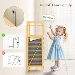 HOMCOM Bamboo Laundry Cabinet with Slatted Door, Bathroom Cabinet with Tilt-Out Hamper and Removable Liner Bag, 40 x 30D x 95 cm, Natural Wood Finish - thumbnail 7