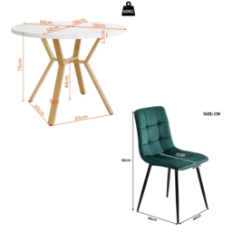 Round Dining Table Set with 4 Ergonomic Velvet Chairs, Gold Metal Legs & Marble Tabletop, Perfect for Modern Interiors, White+Green - Aosom UK - thumbnail 3