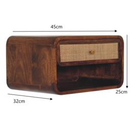 Solid Mango Wood Wall-Mounted Bedside Shelf with Drawer and Open Shelf, Space-Saving Cabinet for Bedroom, 32L x 45W x 25H cm, Brown - Aosom UK - thumbnail 3